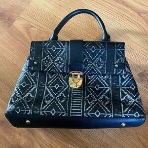 Black And Silver Purse Satchel Handbag